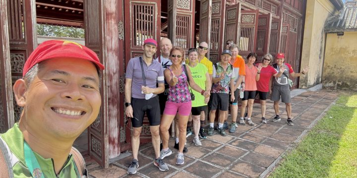 Thang and Cyclists at temple